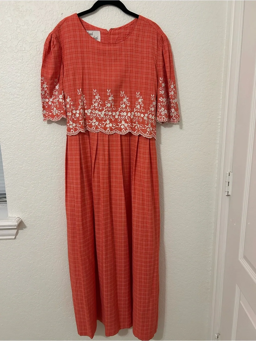 Vintage Sarah Elizabeth Maxi Dress Embroidered Rayon Cottagecore Prairie Size 16